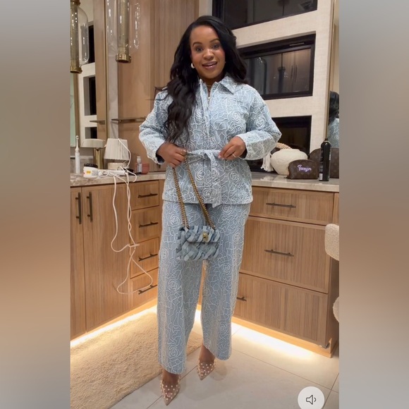 Vici Pants - Vici Blue and White Textured Set